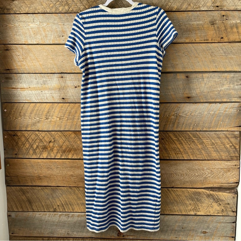 MNG Mango Blue/ Cream Stripe Jersey Sweater Midi Dress Sz US 10 Short Sleeve - Picture 4 of 13